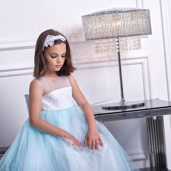  Flower Dress with Detachable Train, Lace Bow & Matching Headband