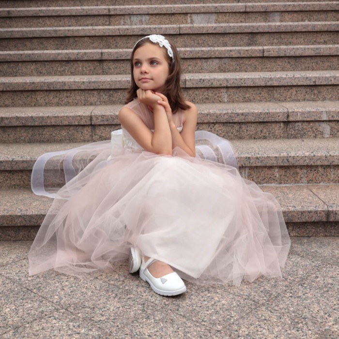 Special Occasion Dress with Lace Details, Detachable Bow & Headband