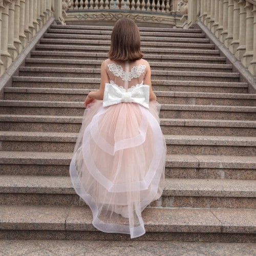 Pink Special Occasion Dress with Bow, Train & Headband – CELINE
