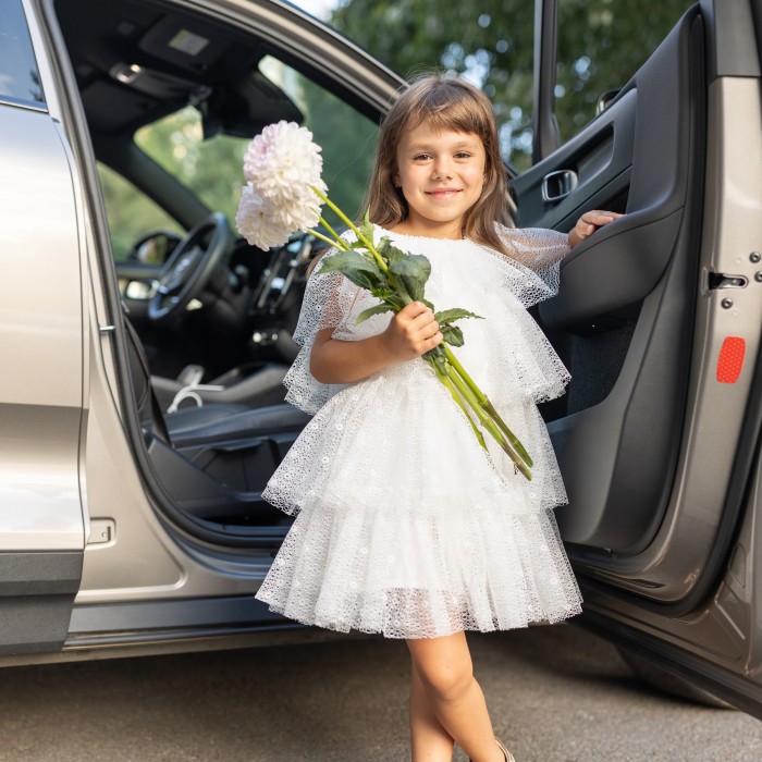 ELIZA Cascading Tulle Dress – Ivory Special Occasion Dress for Girls