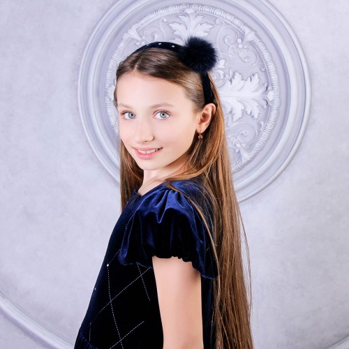 Pom pom headband dark blue 