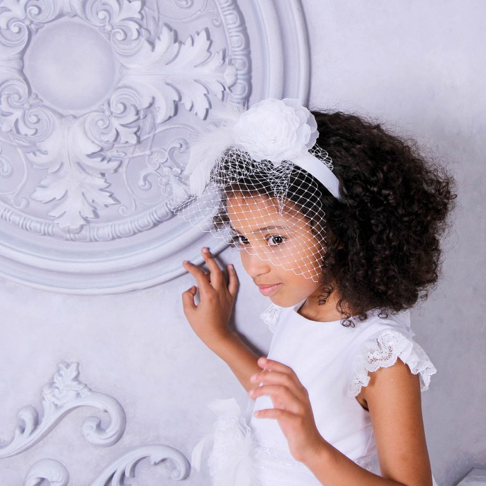 Handmade Silk Headband with Flower, Veil & Feathers – Custom Color Option