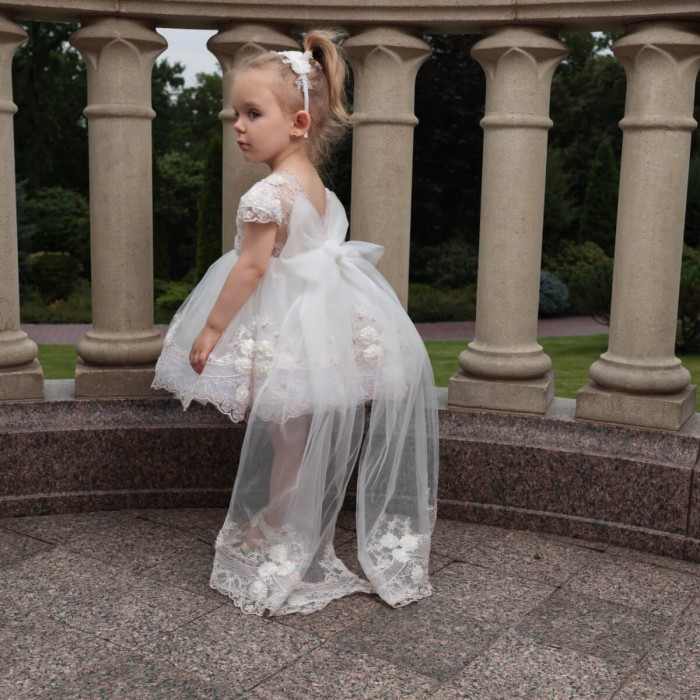 Ivory Flower Dress with Detachable Train 