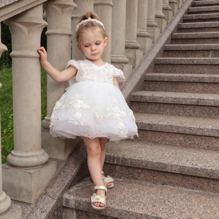 Ivory Flower Dress with Detachable Train 