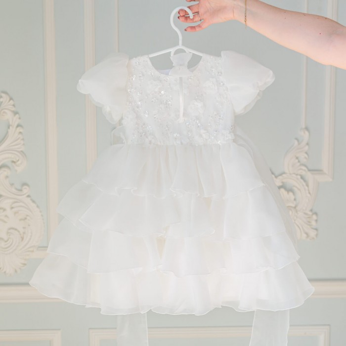 Ruffle Skirt Dress with 3D Lace & Bow – Girls Special Occasion Outfit