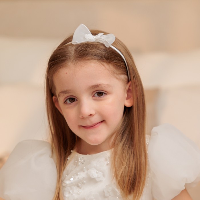 Ruffle Skirt Dress with 3D Lace & Bow – Girls Special Occasion Outfit