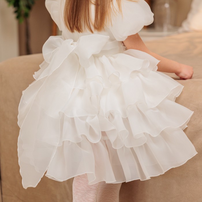 Ruffle Skirt Dress with 3D Lace & Bow – Girls Special Occasion Outfit