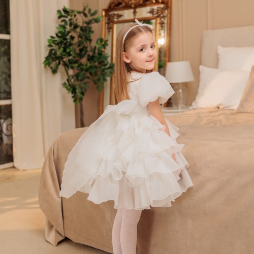 Ruffle Skirt Girls Occasion Dress with Headband - BLOSSOM