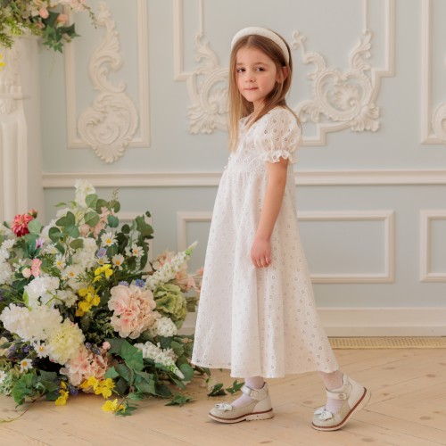 White Lace Cotton Dress for Girl 