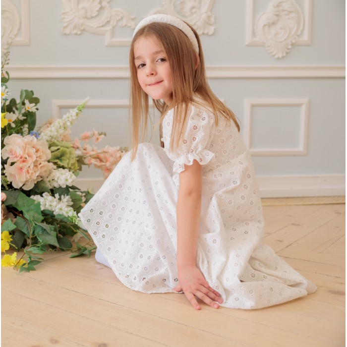 White Lace Cotton Dress for Girl 