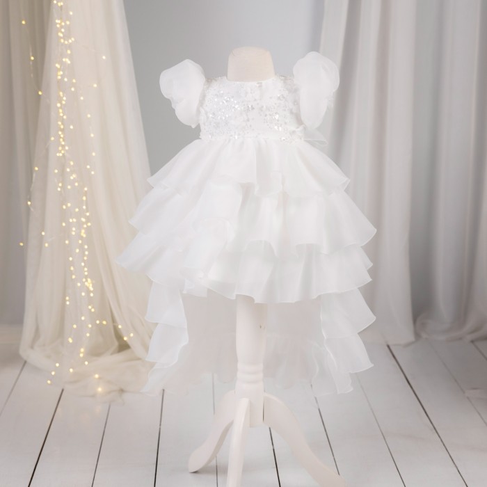 Ruffle Skirt Dress with 3D Lace & Bow – Girls Special Occasion Outfit