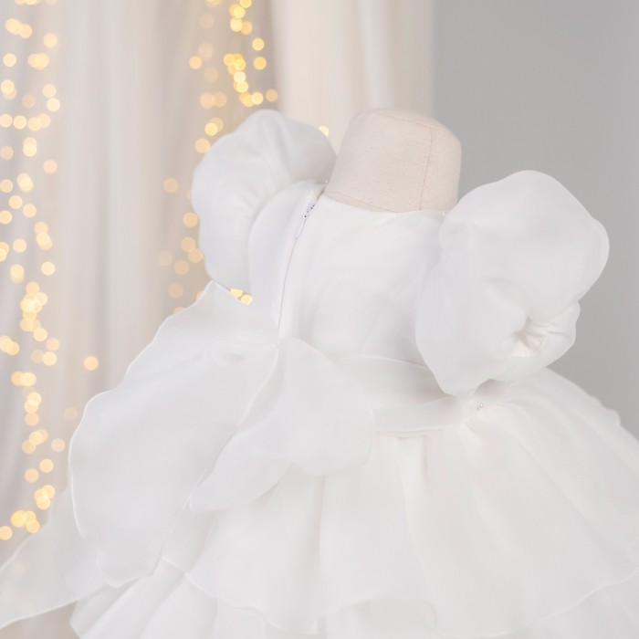 Ruffle Skirt Dress with 3D Lace & Bow – Girls Special Occasion Outfit