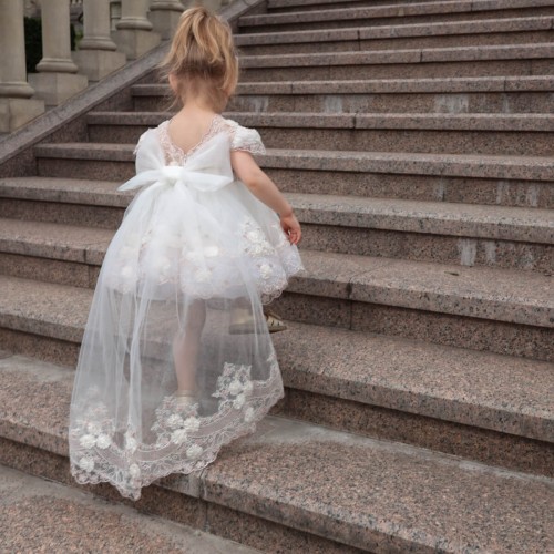 Ivory Flower Girl Dress with Detachable Train 