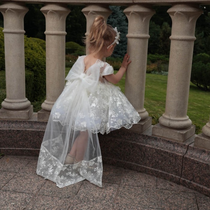 Ivory Flower Dress with Detachable Train 