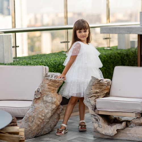 Ivory Cascading Tulle Special Occasion Dress - ELIZA 