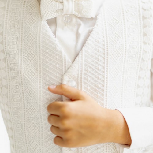 Boys Ivory Formal Vest with Embroidered-Style Lace