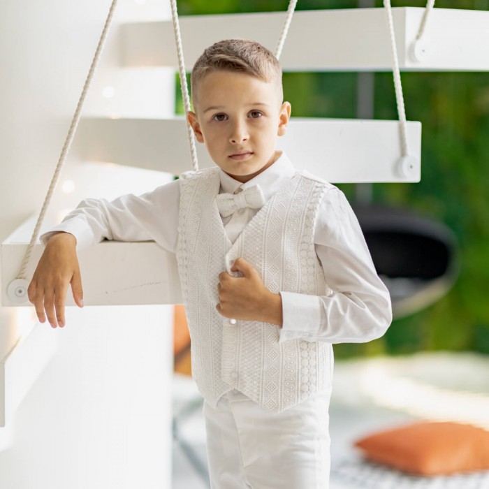 Boys Ivory Formal Vest with Italian Lace