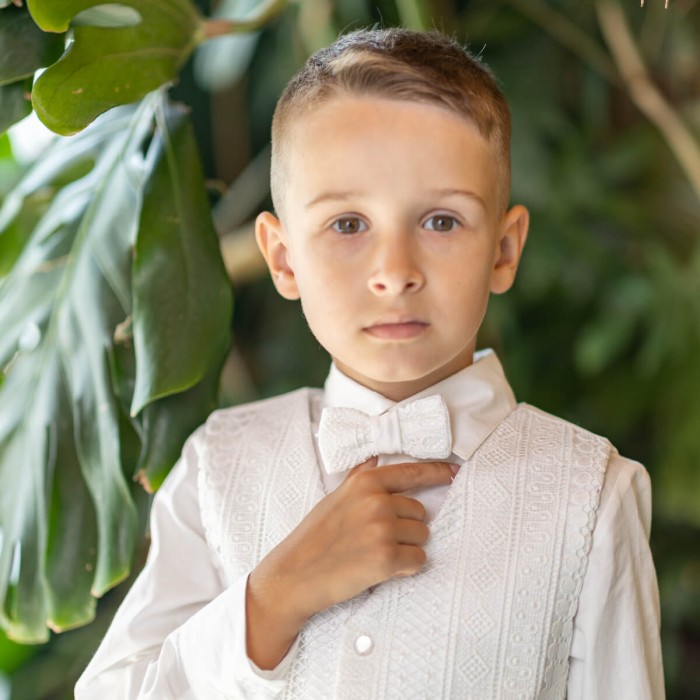 Boys Ivory Formal Vest with Italian Lace