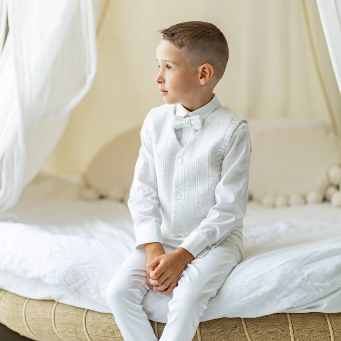 Boys Ivory Formal Vest with Italian Lace