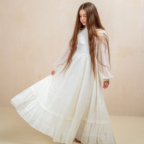 Boho First Communion Dress - Ivory Long Sleeve - LUNA 