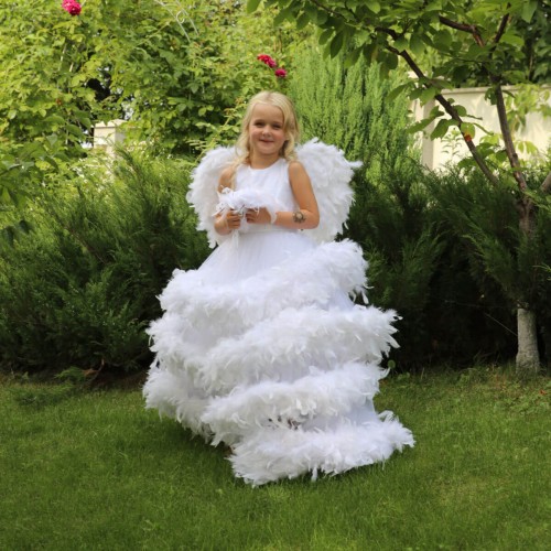 Luxury WOW Dress with Feather Boa & Train for Girls - EMMA