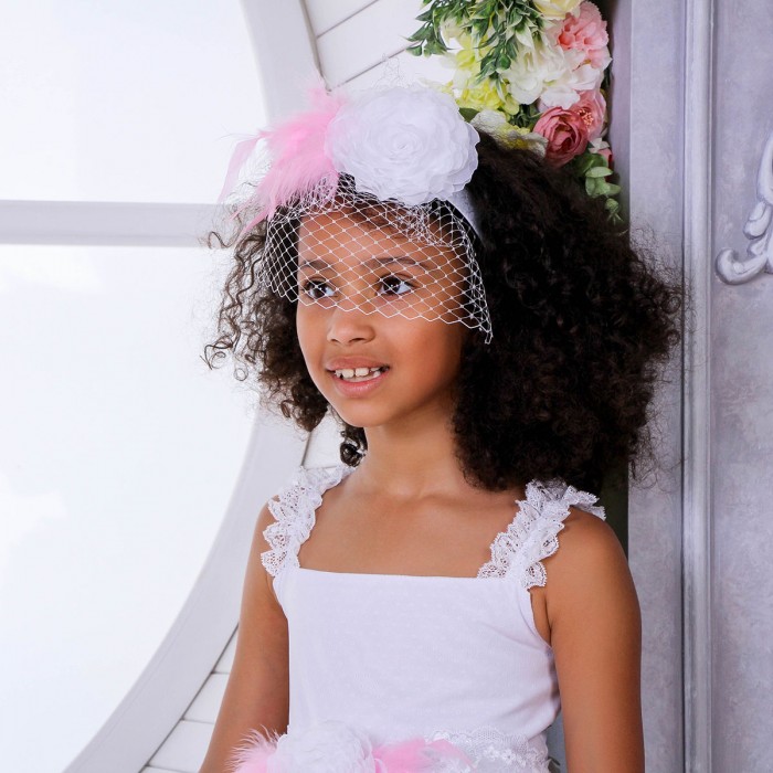 Handmade Silk Headband with Flower, Veil & Feathers – Custom Color Option