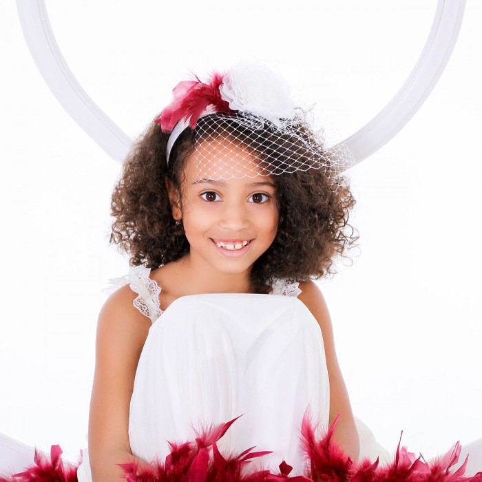 Handmade Silk Headband with Flower, Veil & Feathers – Custom Color Option