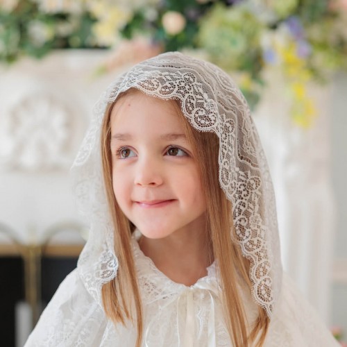 First Communion Veil - Mantilla Style - Italian Lace - BELLA
