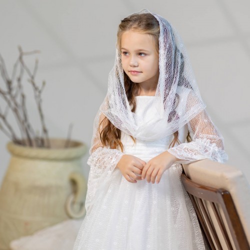 Girl’s Infinity Veil – Italian Lace & Tulle in Ivory - KAYA