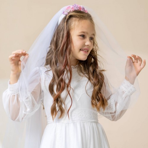 Girl Flower Crown - Hairband with Veil - SARAH 