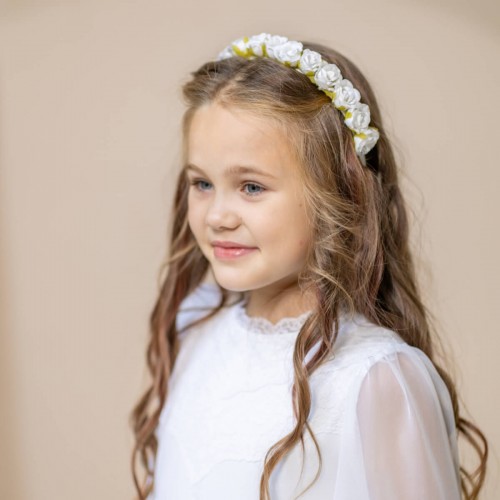 White Flowers Headband - Detachable veil - SARAH
