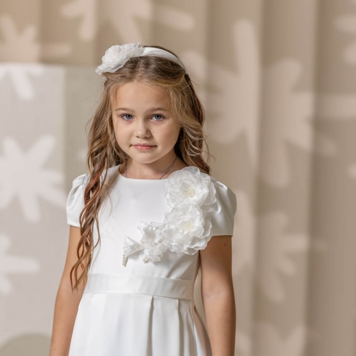 Silk Communion Dresses with Handmade Flowers
