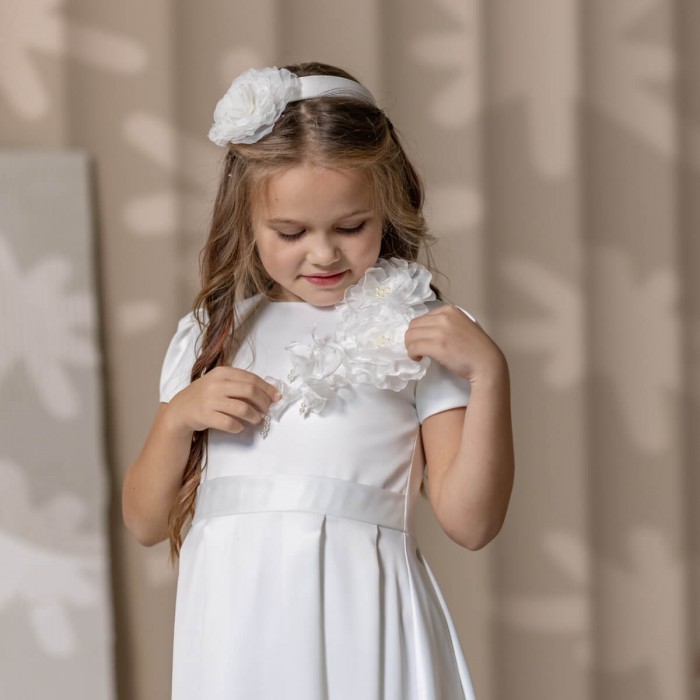 Silk Communion Dresses with Handmade Flowers