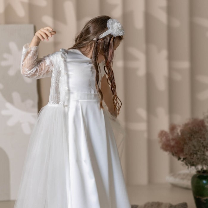 Silk Communion Dresses with Handmade Flowers