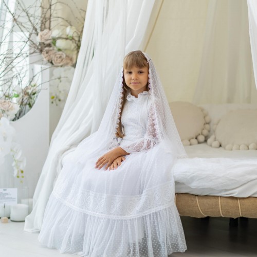 White First Communion Dress with Long Sleeves - MILA