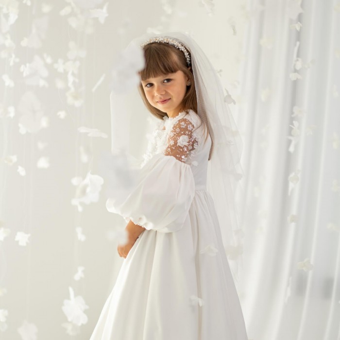 ALORA Pearl Tiara with Veil for Girls