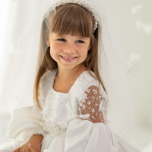 First Communion Pearl Tiara Veil - ALORA