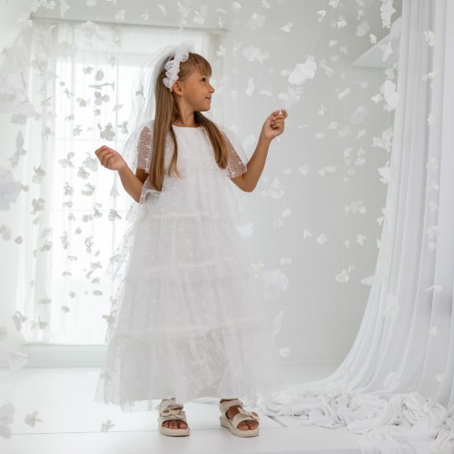 Holy Communion Dress - Ivory Cascade Tulle - ELIZA 