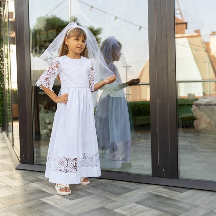 LARISA White Communion Veil Headband