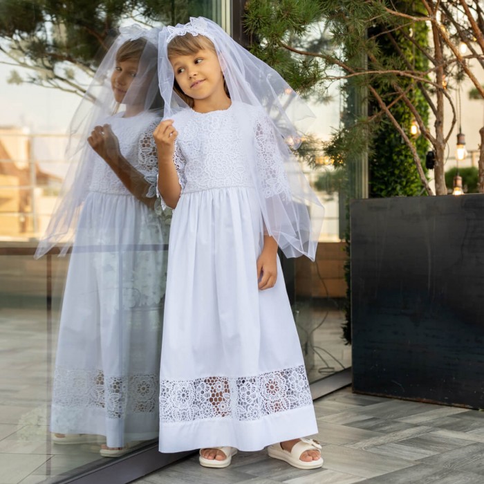 LARISA White Communion Veil Headband
