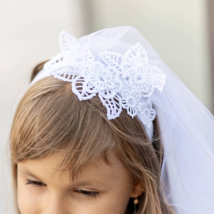 LARISA White Communion Veil Headband