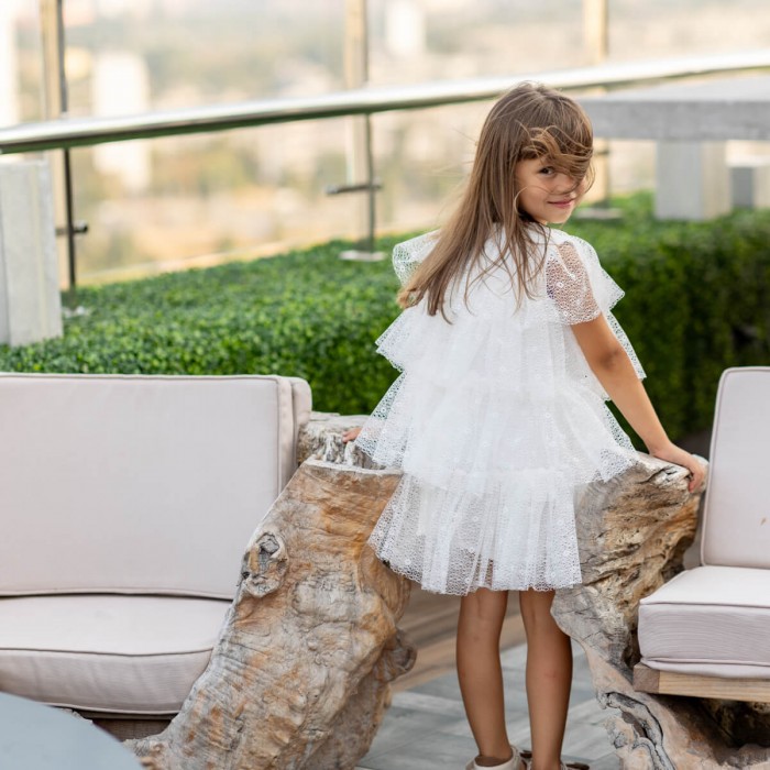 ELIZA Cascading Tulle Dress – Ivory Special Occasion Dress for Girls