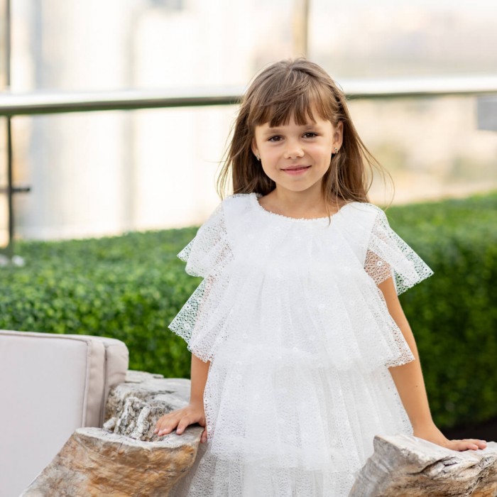 ELIZA Cascading Tulle Dress – Ivory Special Occasion Dress for Girls