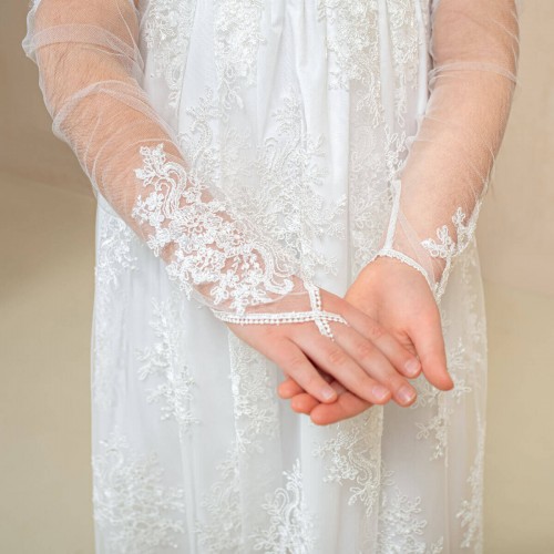 Girls Long Lace Gloves – White or Ivory - LAYLA