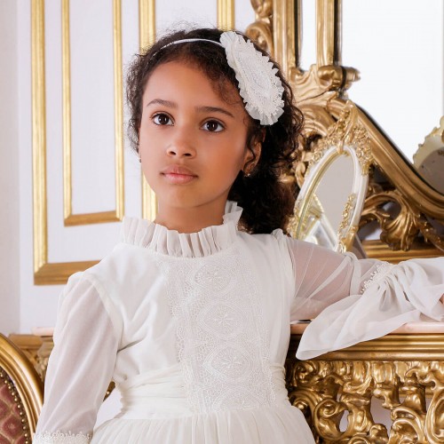 Ivory or White Lace Headband with Hat-Inspired Detail - BETH