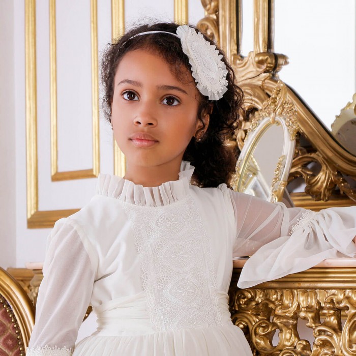 Ivory or White Lace Headband with Hat-Inspired Detail – Elegant Girls’ Hair Accessory