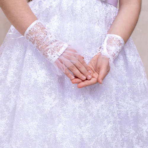 Girls Gloves - Shimmering Ivory Lace - AURORA
