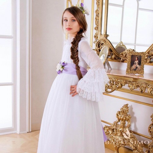 Boho Communion Dress – Long Sleeve in Ivory or White - BELLA 