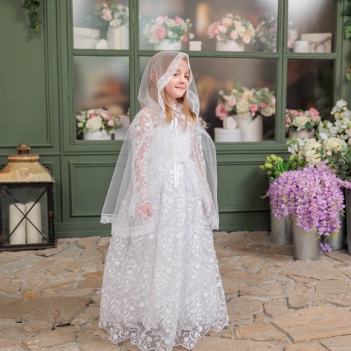 Dress for First Communion with Traditional Mantilla - HARPER 