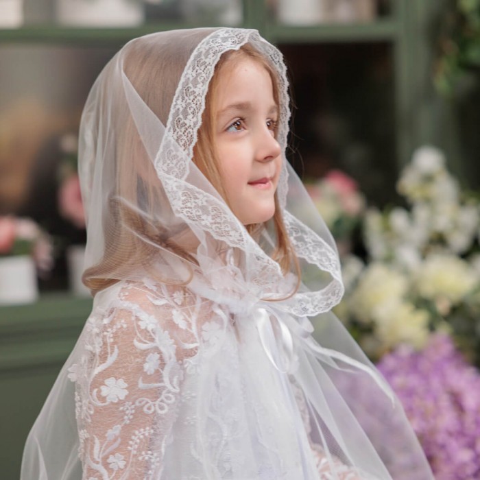 First Communion Dress with Traditional Mantilla